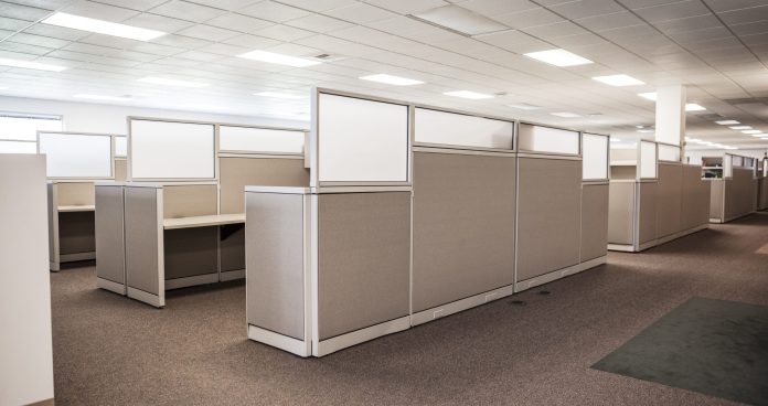 New cubicle spaces in office interior.